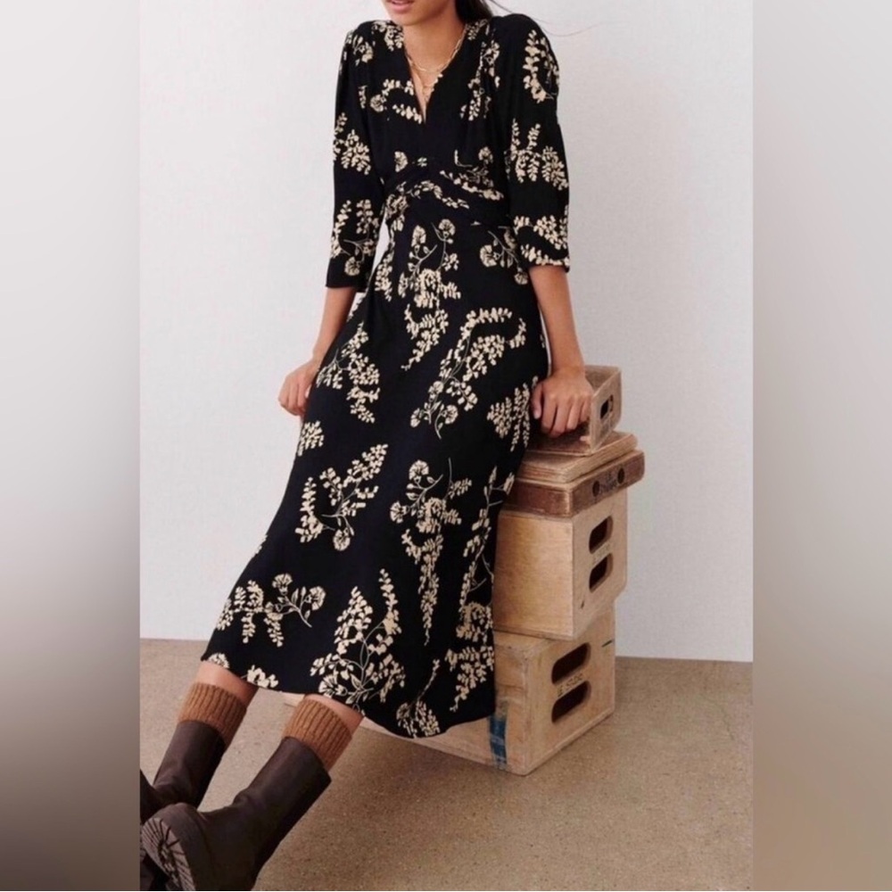 BA&SH Soa Floral Empire V-Neck Midi Dress size med reg $495 mint condition